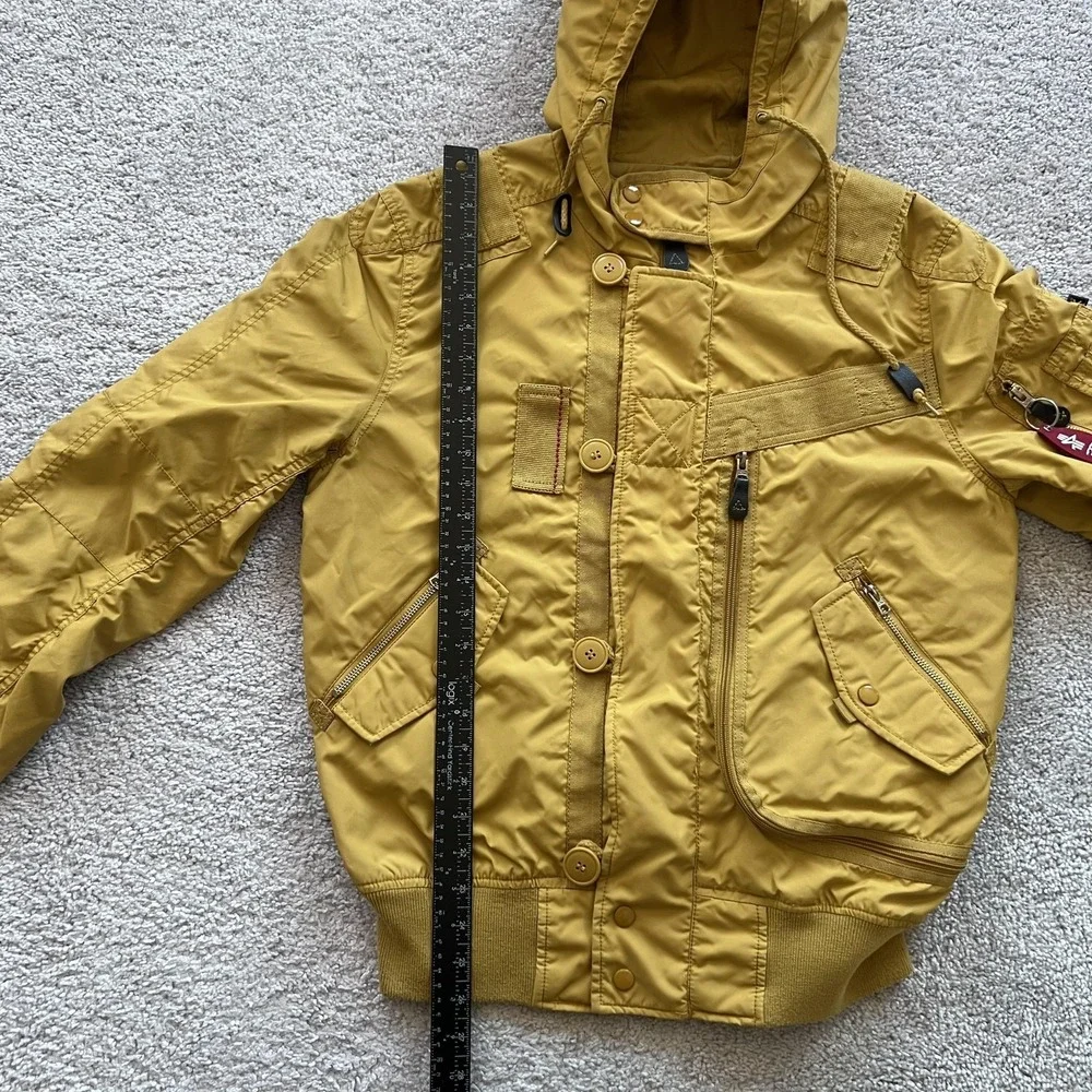 Alpha Industries Full‎ Zip Bomber Jacket Mens M Mustard Yellow Hooded Flight